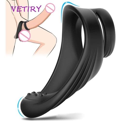 Penis Ring Scrotum Bind Silicone Cock Ring Sex Toys for Men Erection Prostate Massage Dual Ring Delay Ejaculation Lock Ring