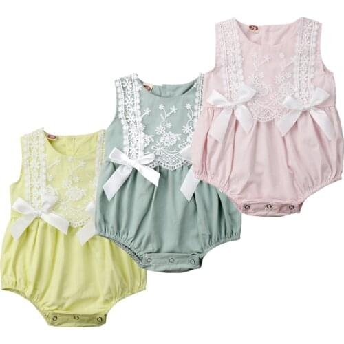 Citgeett Summer Toddler Baby Girl Lace Flower Bodysuit Patchwork Cute Jumpsuit Sunsuit Clothes SS