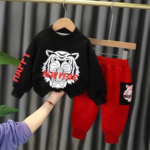 Baby Girls Boys Clothing Sets 2021 Winter Kids Warm Plush Tops Pants New Year Infant Newborn Clothes Cartoon Children Sportswear