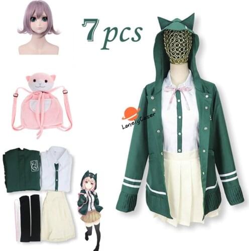 Anime Danganronpa Chiaki Nanami Cosplay Costume Backpack Wig Coat Shirt Socks Skirt Halloween Christmas Party Suit Uniform Gift
