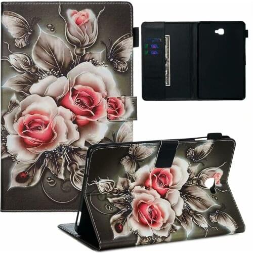 Skin Case for Samsung Galaxy Tab A SM-T580 SM-T585 10.1 Inch 2016 Fashion Cartoon PU Leather Tablet Shell Stand Cover Funda+pen