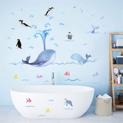 Creative Whale Wall Stickers Self-adhesive Ocean Fish Stickers Childrens Bathroom Decoration Underwater Animal Wall Stickers