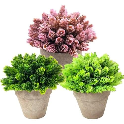 LBER Small Artificial Potted Plants, 3 Pack Mini Fake Plants in Pot for Home Decor Indoor & Outdoor, Faux Plastic Green Grass