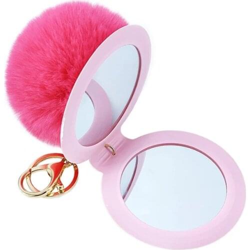 Wholesale Mini Mirror Key Chains Portable Round Pink Red Purple Balls for Sweet Girl Women Bags Vintage PU Cosmetic Mirrors Gift