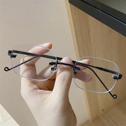 Fashion Anti-Blue Eyeglasses Women & Men Rimless Optical Glasses Rectangle Spectacles Alloy Temps Eyewear