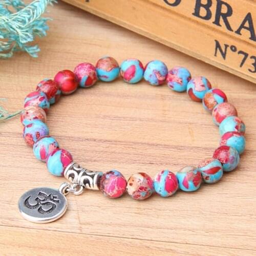 Fashion OM Charm Bracelet Natural Stone Agates Jaspers Chakra Yoga Bracelets For Women Men Buddhism Handmade Bangles Jewelry