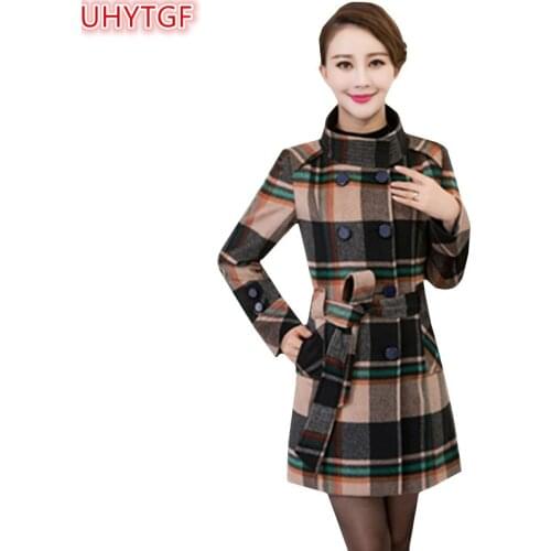 UHYTGF 2018 Fashion Winter Woolen Women Trench Coat Korean 4XL Plus size Woolen Coat Casual Elegant Ladies coat High quality181