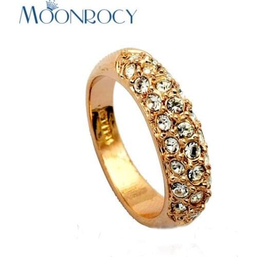 MOONROCY Free Shipping Cubic Zirconia Jewelry Wholesale Rose Gold Color Austrian Crystal Rings For Women or man Gift