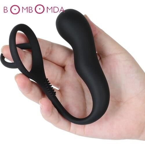 Soft Silicone Penis Ring with Anal Beads Plug Prostate Massager Male Masturbator Delay Butt Plug Cock Ring Anal Sex Toys For Men
