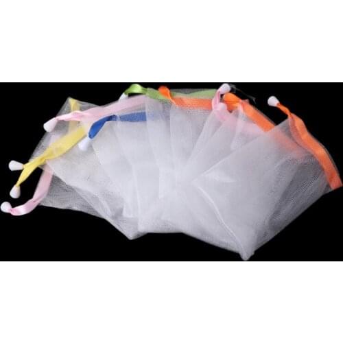 10x Soap Foaming Nylon Mesh Drawstring Bag Bubble Foam Net Bath Cleaning Gloves face Body Massage