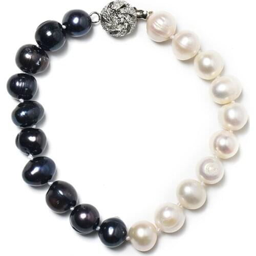Wholesale 9-10 mm Freshwater Natural pearl with black and white color making diy pearls Bracelets jewelry gifts