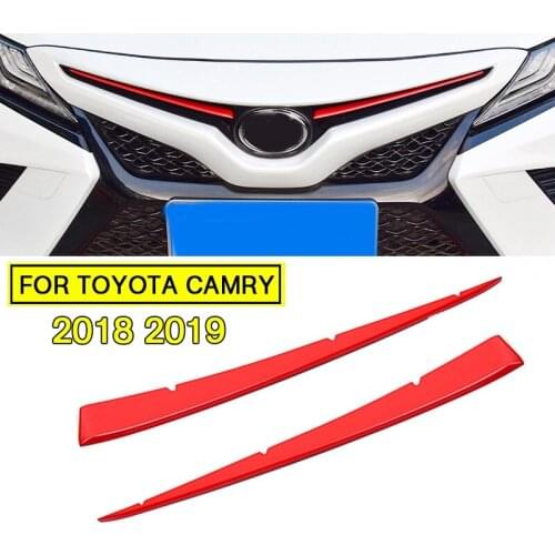 Pcmos Red Stainless Steel Front Center Grill Grille Cover Trim FIts For Toyota Camry 2018-2019 Exterior Parts Chromium Styling