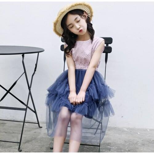 Girls Princess Dress 2020 New Summer Girls Plaid dress Kids Clothes Plaid Sleeveless top with Tutu Mesh Dress For 4-13Y Dress