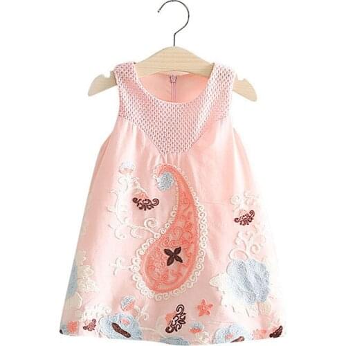 Baby Girl Dress 2021 Summer New Childrens Cartoon Embroidery Sleeveless Vest Dress 2-6 Years Old Cute Child Clothing