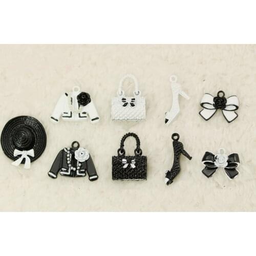 10pcs/pack Clothes Bag Hat High Shoes Bow Enamel Charms Metal Pendant Earring DIY Fashion Garment Jewelry Accessories