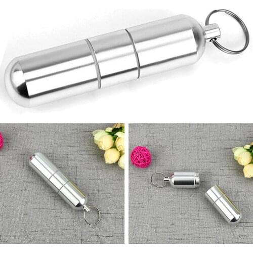 Portable Aluminium Alloy Outdoor Waterproof Portable Keychain Pill Case Holder Organzier Box Medicine Tablet Storage Bottle