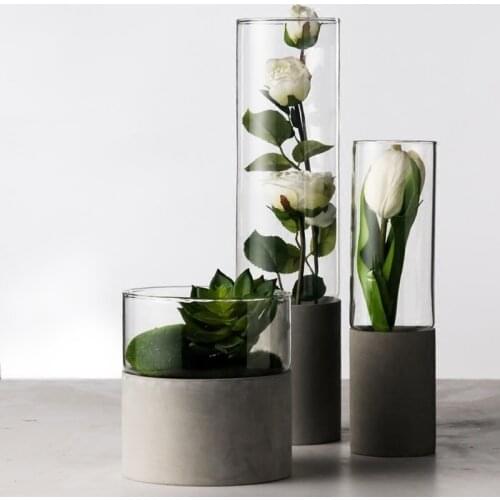 Northern Europe modern simple cement florist transparent glass vase drawing-room pendulum home decor