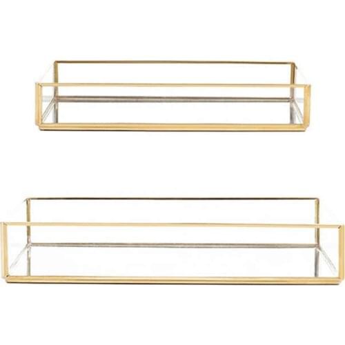 Nordic Retro Storage Tray Gold Rectangle Glass Makeup Organizer Tray Dessert Plate Jewelry Display Home Kitchen Decor