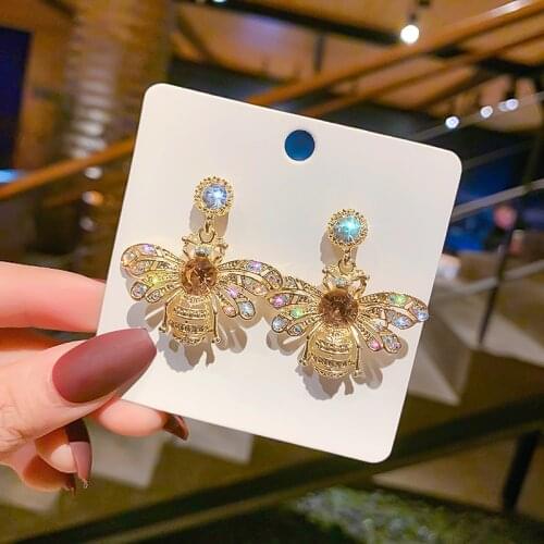 Trend Stereoscopic Rhinestone Bee Earring Long Brand Designer Luxury Jewelry Pendientes Statement Earrings For Women Mujer
