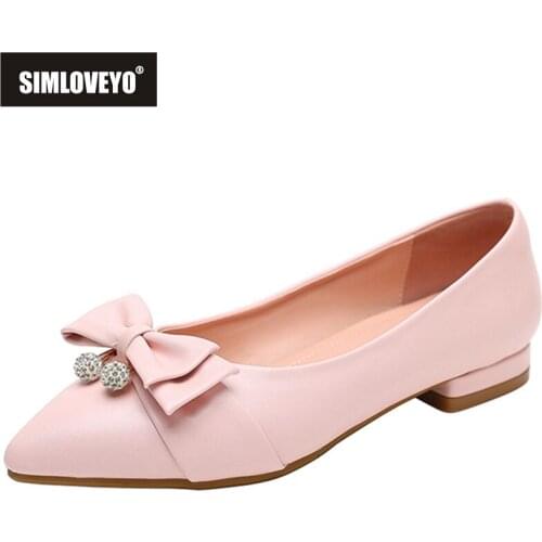 SIMLOVEYO New 2021 Women Flat Shoes Pointed Toe Bowtie Bling Stylish Slip-On Concise Sweet Big Size 32-44 Casual Date B2442