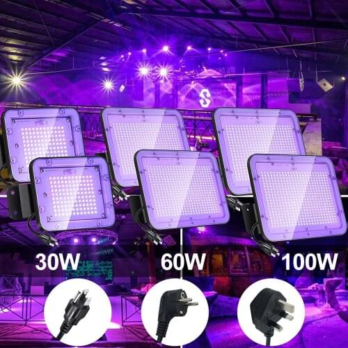 UV Flood Light Fluorescent Stage Lamp 30/60/100W UV Party Decoration Blacklight Ultraviolet Lamps for Halloween Lights Lighting