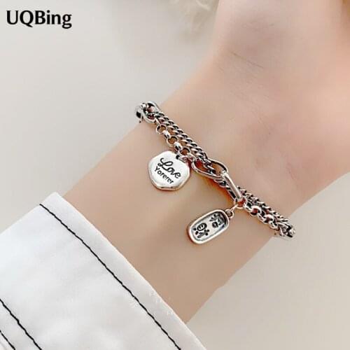 925 Sterling Silver Vintage Letter Tag Charm Bracelets For Women Link Chain Jewelry Gifts 2020