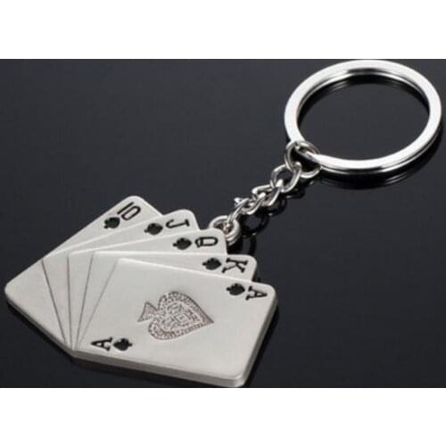 Vintage Silver Poker Keychain Ring Charms For Keys Car DIY Bag Key Chain Fashion Jewelry Handbag Gift DIY Accessories N522