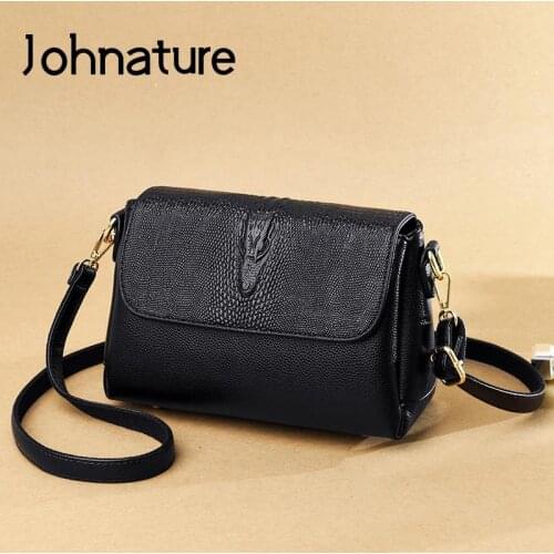 Johnature Korean Fashion Female Bag 2021 New Versatile Casual Large Capacity Solid Color Women Leather Shoulder & Crossbody Bags
