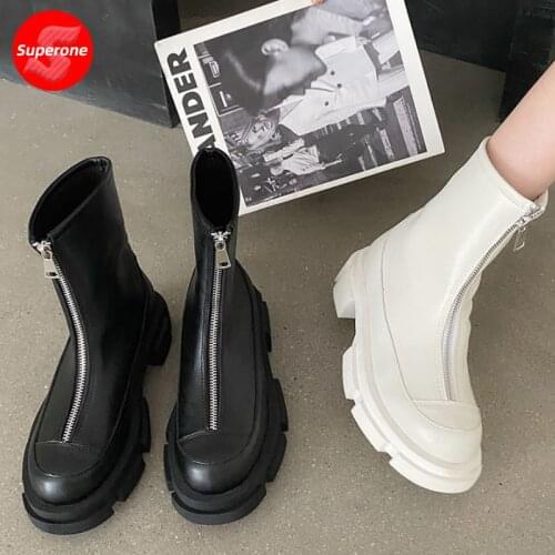 Superone New Ankle Boots Woman Real Leather Winter Shoes Woman Thick Bottom Fashion Warm Short Boots Woman Footwear Size 34-42