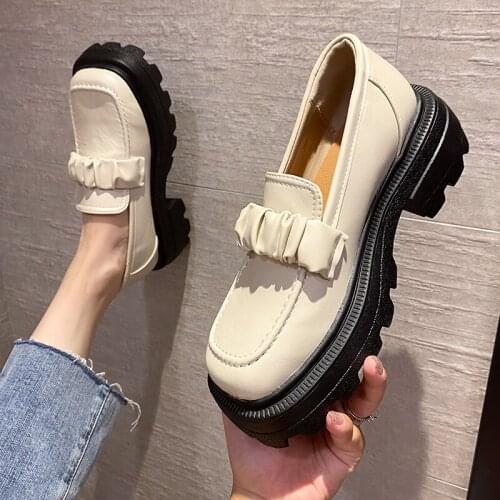 British Style Womens Shoes Platform White Sneakers Female Footwear Autumn Square Toe Oxfords Preppy Clogs Summer Dress Fall New