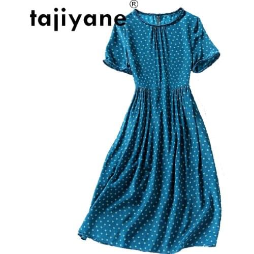 Tajiyane Real Silk Dresses for Women Summer Dress 100% Silk Womens Printing Midi Dress Woman Dresses Vestidos De Mujer TN2616
