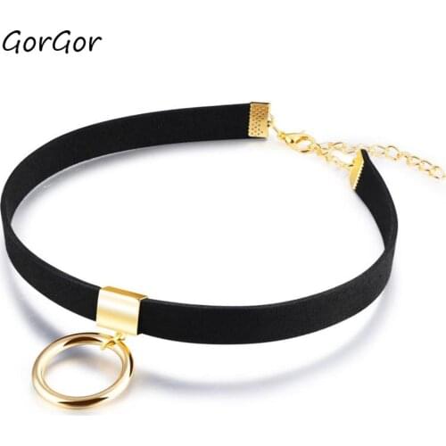 GorGor 2020 Trendy Female Character Simple Style Metal Ring Buckle Personality Flannel Clavicle Chain for Party Ladies 002