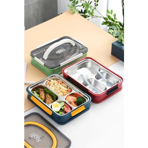 1PC 3-4 Compartment Insulation Lunch Box 304 Stainless Steel Japanese Office Staff Separated Microwave Heating Bento Box XB 096