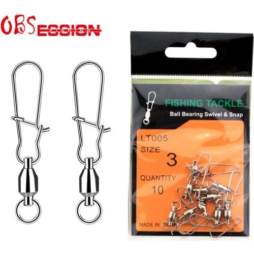 10pcs/bag Ball Bearing Swivel Solid Ring Fishing Connector Barrel Rolling Swivel Lure Goods For Fishing Sea Fishing Accessories