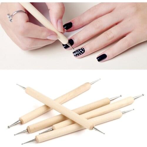 5Pcs/set Nail Dotting Tool 2 Heads Wooden Nail Dotting Pen Rhinestones Picker Nail Art Pen Embossing Pen Nail Art Tools