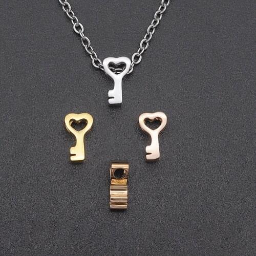 5pcs/lot 100% Stainless Steel DIY Heart Key Beads Wholesale 1.8mm Hole Small Bead Top Quality Never Fade