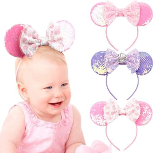 5pcs/Lot 2021 New Arrival Sequins Mouse Ears Headband Glitter Hair Bows For Girls Festival Hair Accessories Kids Party Hairband