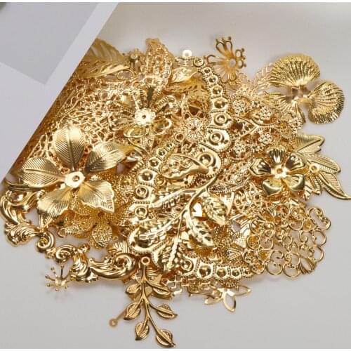 50g 100g Mixed Metal Flower Filigree Wraps Connectors Iron Crafts Gift Decoration DIY Gold Rhodium Beads Caps Charms Wholesale