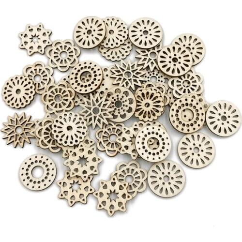 50PCS Wood Discs Slices Wooden Circle Shaped Embellishments Hanging Ornaments for Christmas Decoration Craft DIY Decoration