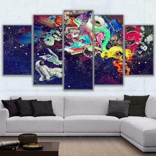 Abstract Psychedelic Astronaut Space 5pcs Modern Home Wall Decor Canvas Picture Art HD Print Painting On Canvas for Living Room