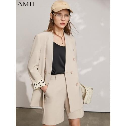 Amii Minimalism Spring Summer Womens Suit Coat Offical Lady Solid Lapel Blazer Women Causal High Waist Womens Shorts 12170109