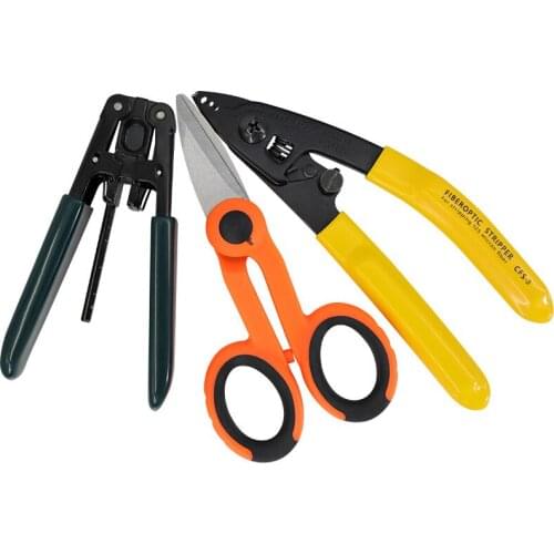 Free Shipping 3Three-piece suit Fiber Optic Tool Kit Kevlar Scissors Double Hole Pliers Stripper and Fiber Optic Stripper CFS-3