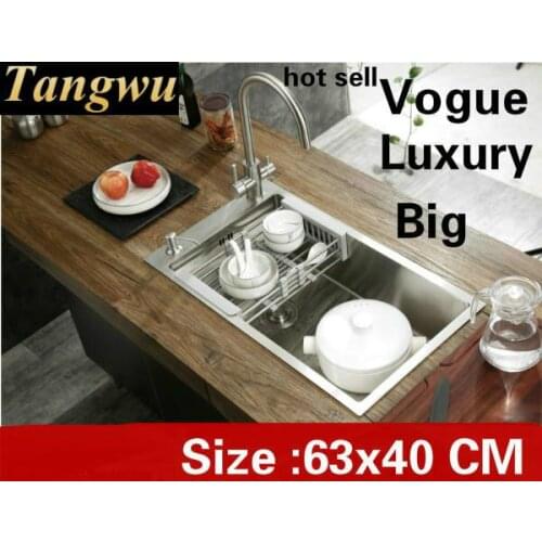 Free shipping Home big kitchen manual sink single trough wash vegetables luxury 304 stainless steel big hot sell 63x40 CM