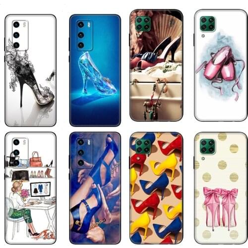 Black tpu Case For Huawei P30 Lite P30 Pro P40 Case For Huawei P40 LITE E P Smart 2020 Case Cover High heels shoes ballerina