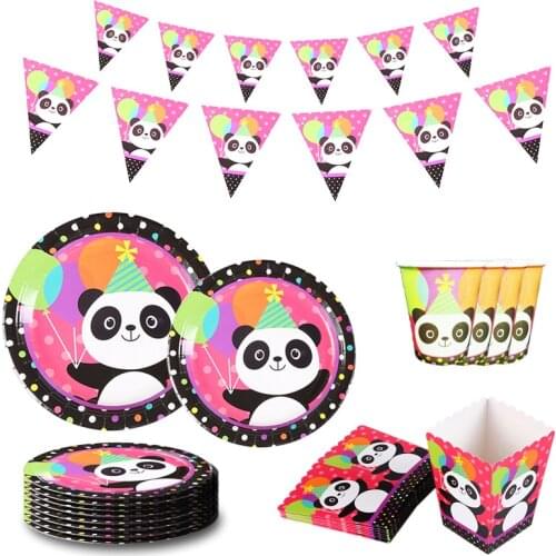 Lovely Panda Theme Kids Happy Birthday Party Decoration Paper Plate Napkin Cup Straw Disposable Tableware Baby Shower Supplies