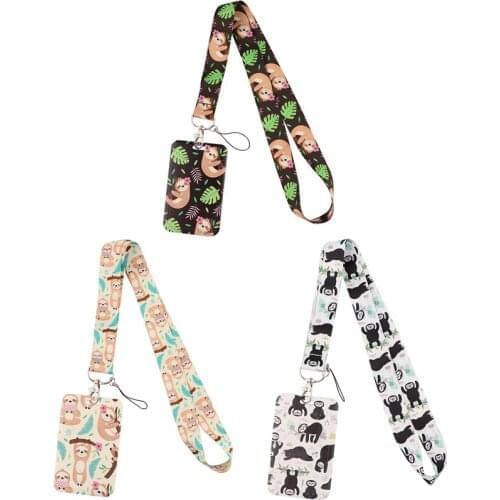 E3508 Cartoon Sloth Animals Lanyard Keychain key Badge ID Mobile Phone Rope Cute Gifts Lanyard With Card Holder