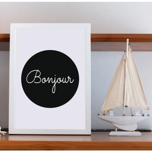 French Quote Bonjour Canvas Painting Art Quote Print For French Living Room / Kids Room Modern Home Decor