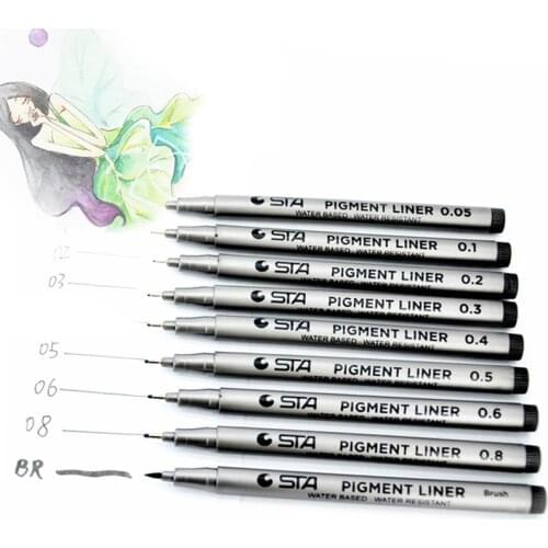 9Pcs Sta different tip sizes marker pen black ink pigment liner Water based for drawing handwriting supplie stationery