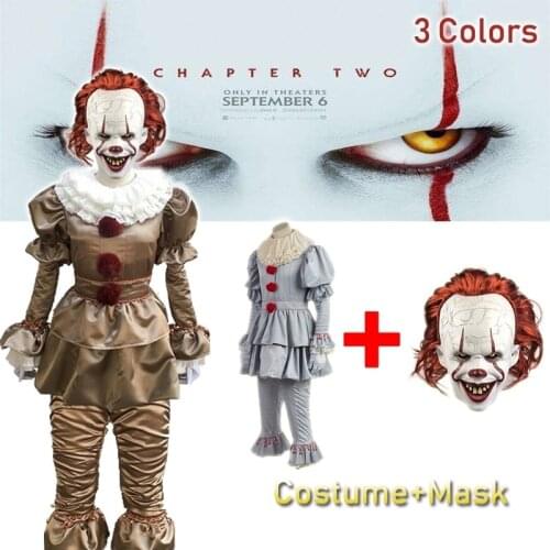 Pennywise Cosplay Costume Mask Scary Clown Suit Fancy Halloween Party Dress(Men and Female)