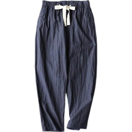 Mens Pleated Capris Loose Tapered Daddy Pants Outdoor Trekking Camping Jogging Student Elastic Waist Drawstring Casual Trousers